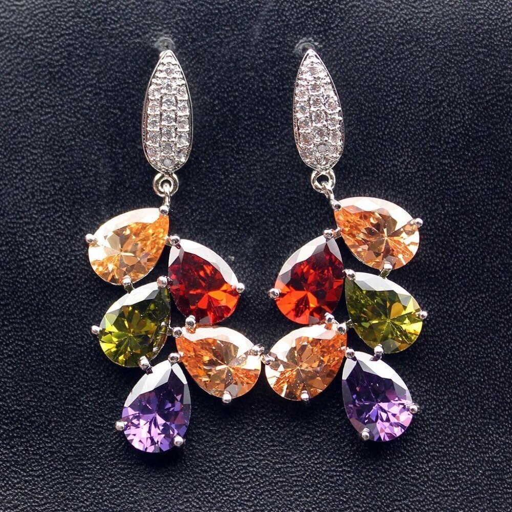 Women's Drop Earrings Sterling Silver Multi Gemstones Dangle Jewelry - Picture 3 of 6